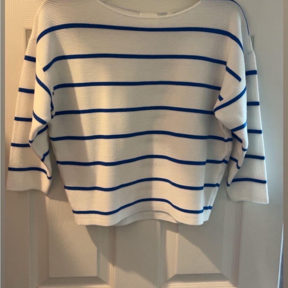 Blue and White Striped Women's Sweater